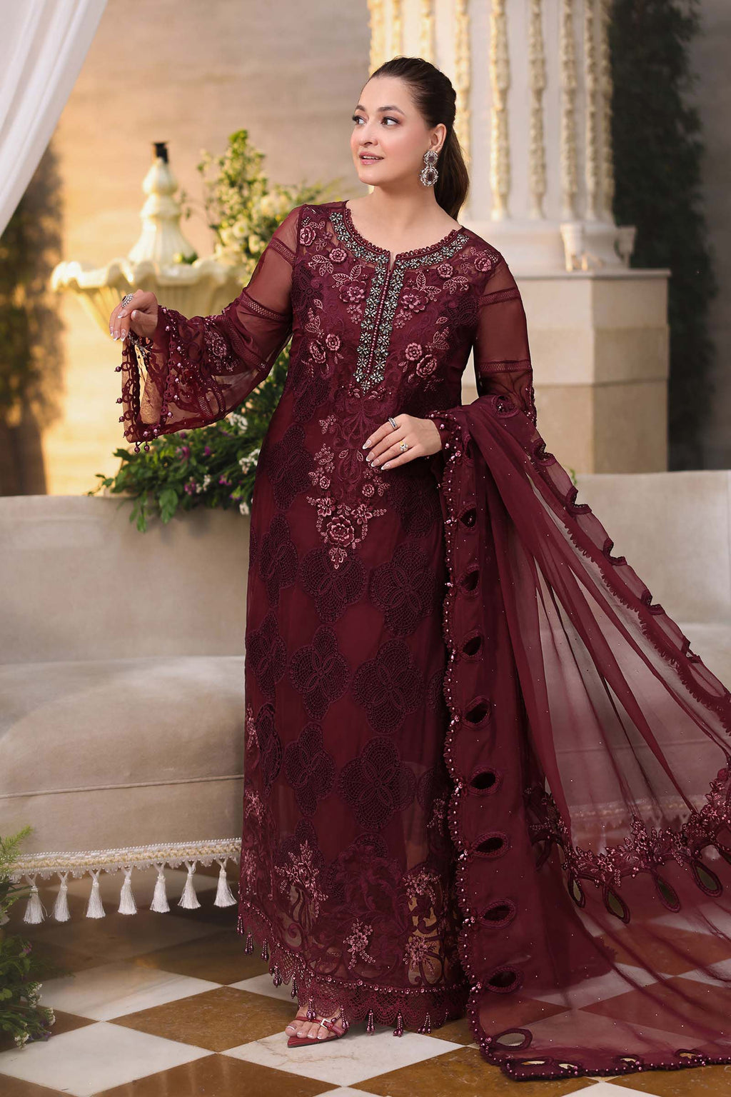 MARIA B CHIFFON MPC-26-108-Burgundy
